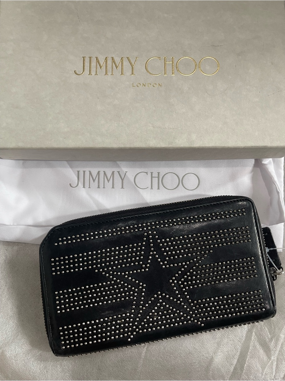 Jimmy Choo Black Studded Star Zip Wallet